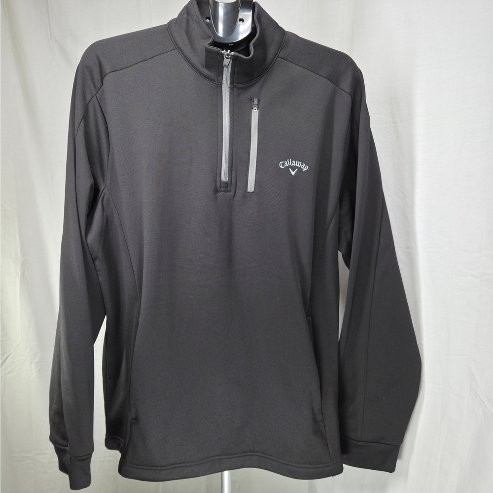 Callaway Mens Large Charcoal Grey Quarter Zip Fleece Lined Pullover Jacket - Picture 2 of 10